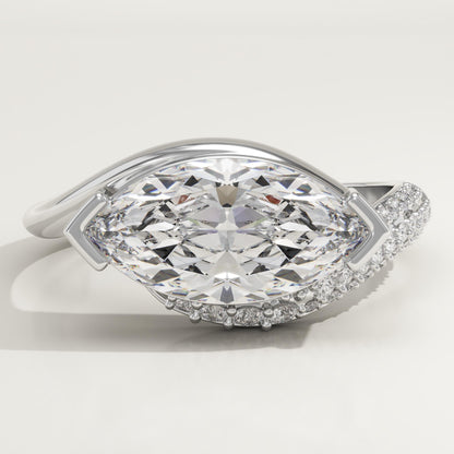 East West Marquise Cut Swirl Pave Lab-Grown Diamond Engagement Ring