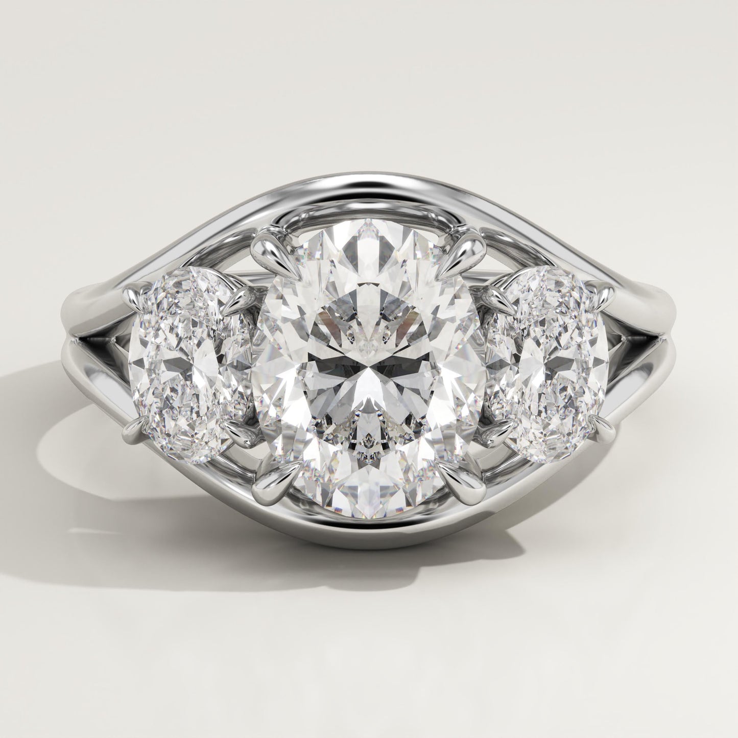 Oval Cut Three Stone Split Shank Lab-Grown Diamond Engagement Ring