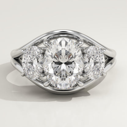 Oval Cut Three Stone Split Shank Lab-Grown Diamond Engagement Ring