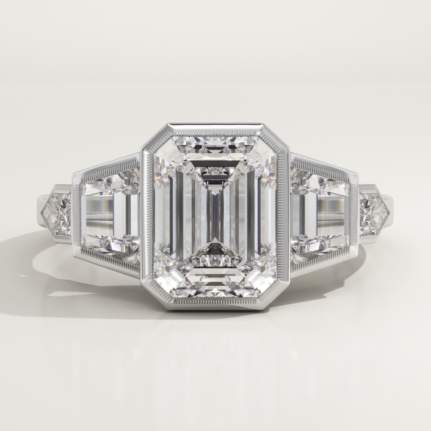 Emerald Cut Cluster Bezel Lab-Grown Diamond Engagement Ring
