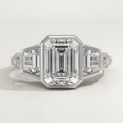 Emerald Cut Cluster Bezel Lab-Grown Diamond Engagement Ring