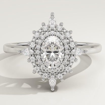Oval Cut Cluster Lab-Grown Diamond Engagement Ring