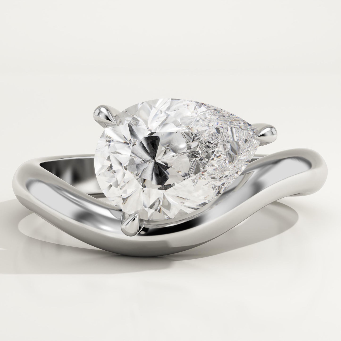 Pear Cut Curved Lab-Grown Diamond Engagement Ring