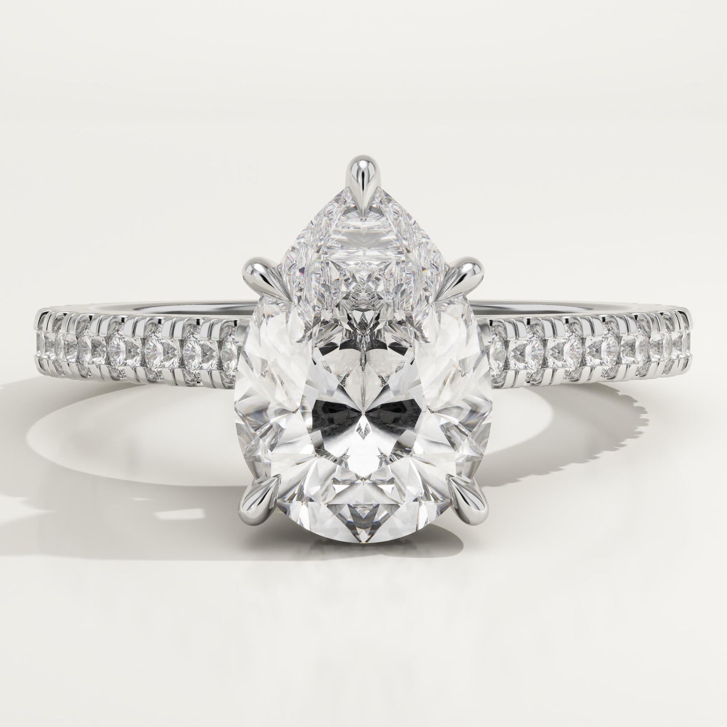 Pear Cut Hidden Halo & Pave Cathedral Lab-Grown Diamond Engagement Ring