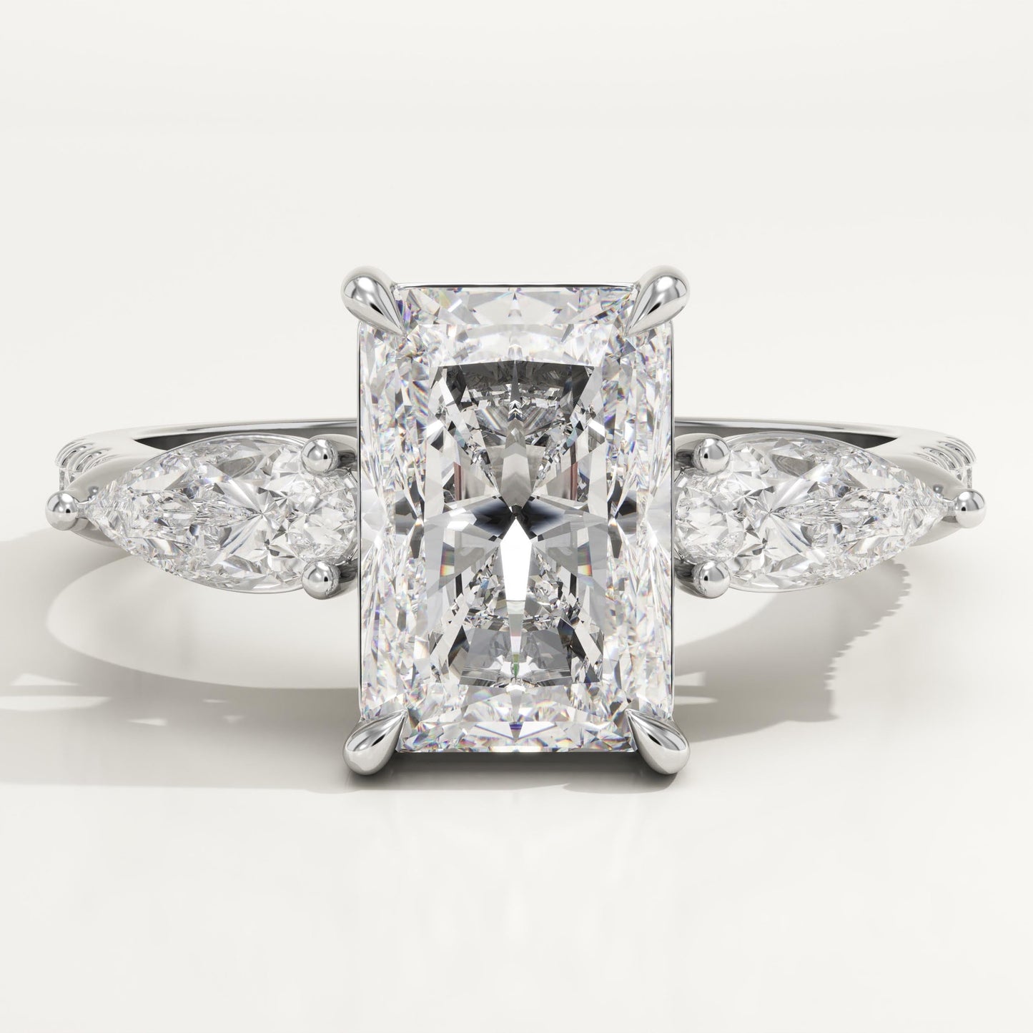 Radiant Cut Three Stone & Pave Lab-Grown Diamond Engagement Ring