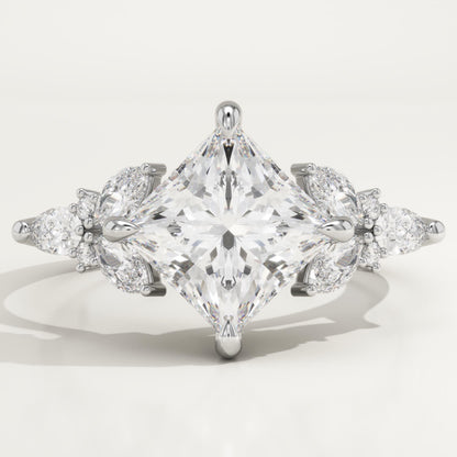 Princess Cut Cluster Lab-Grown Diamond Engagement Ring