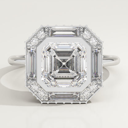 Asscher Cut Cluster Lab-Grown Diamond Engagement Ring