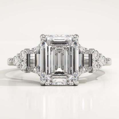 2 CT Emerald Cut Cluster Moissanite Engagement Ring