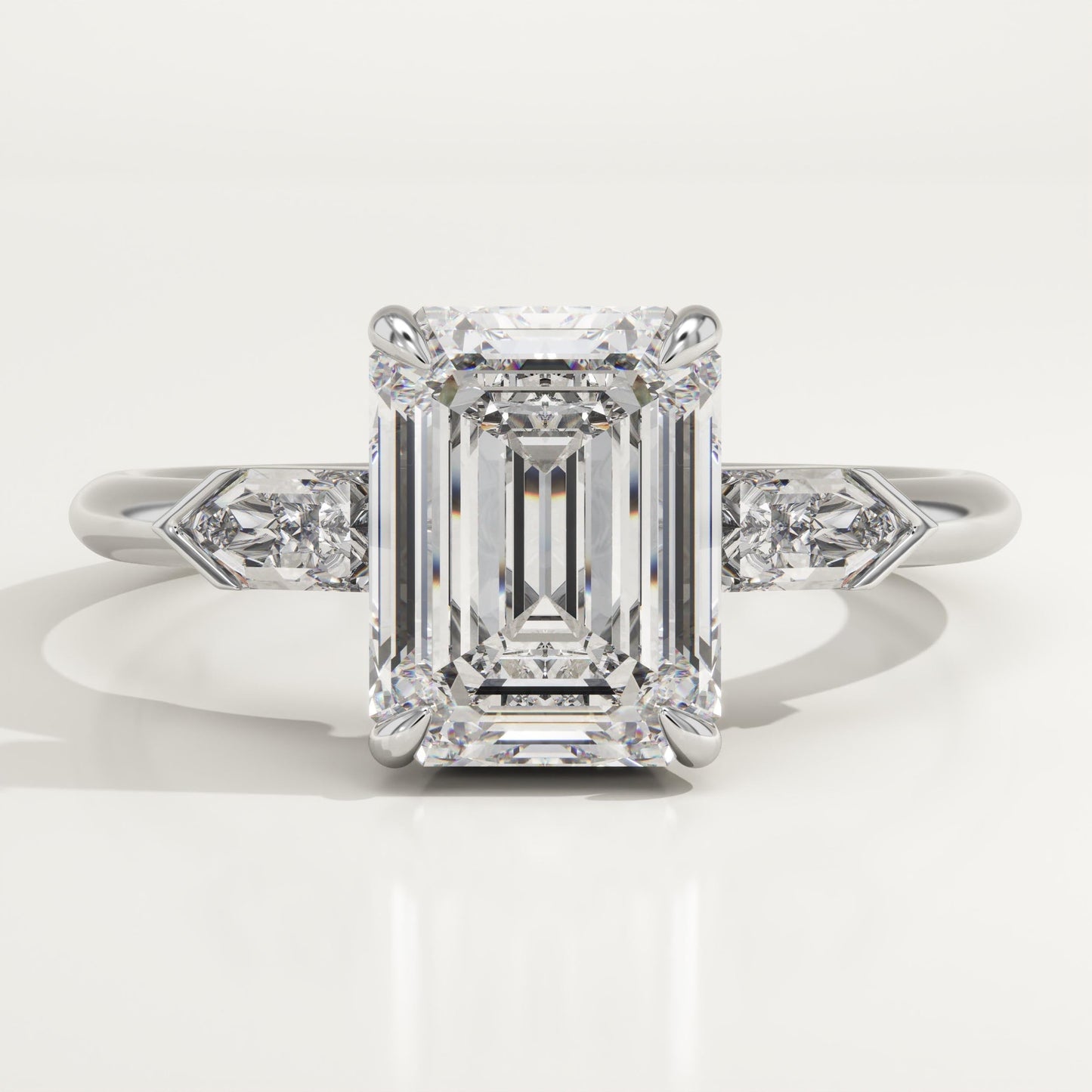 2 CT Emerald Cut Three Stone Moissanite Engagement Ring