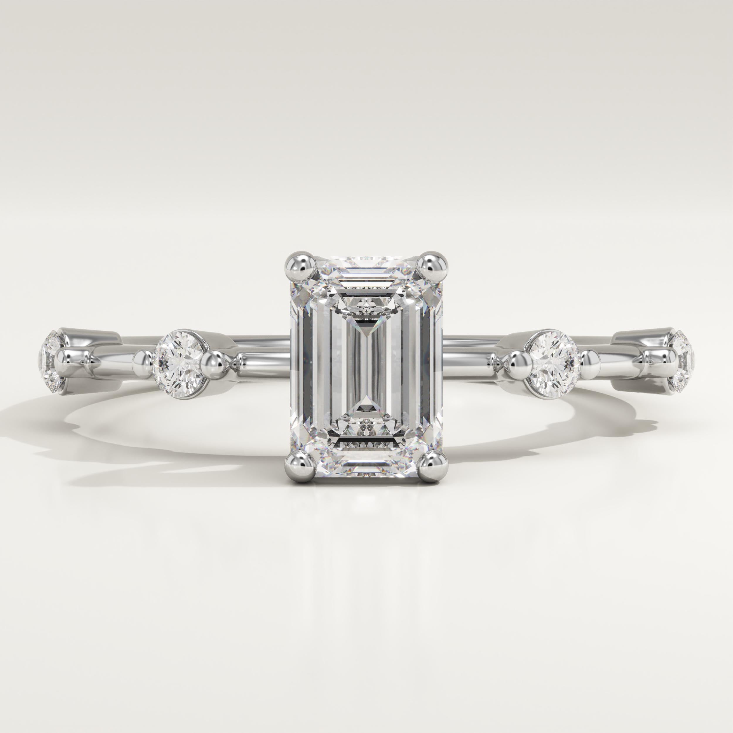 1.0 CT Emerald Cut Dainty Pave Lab-Grown Diamond Engagement Ring