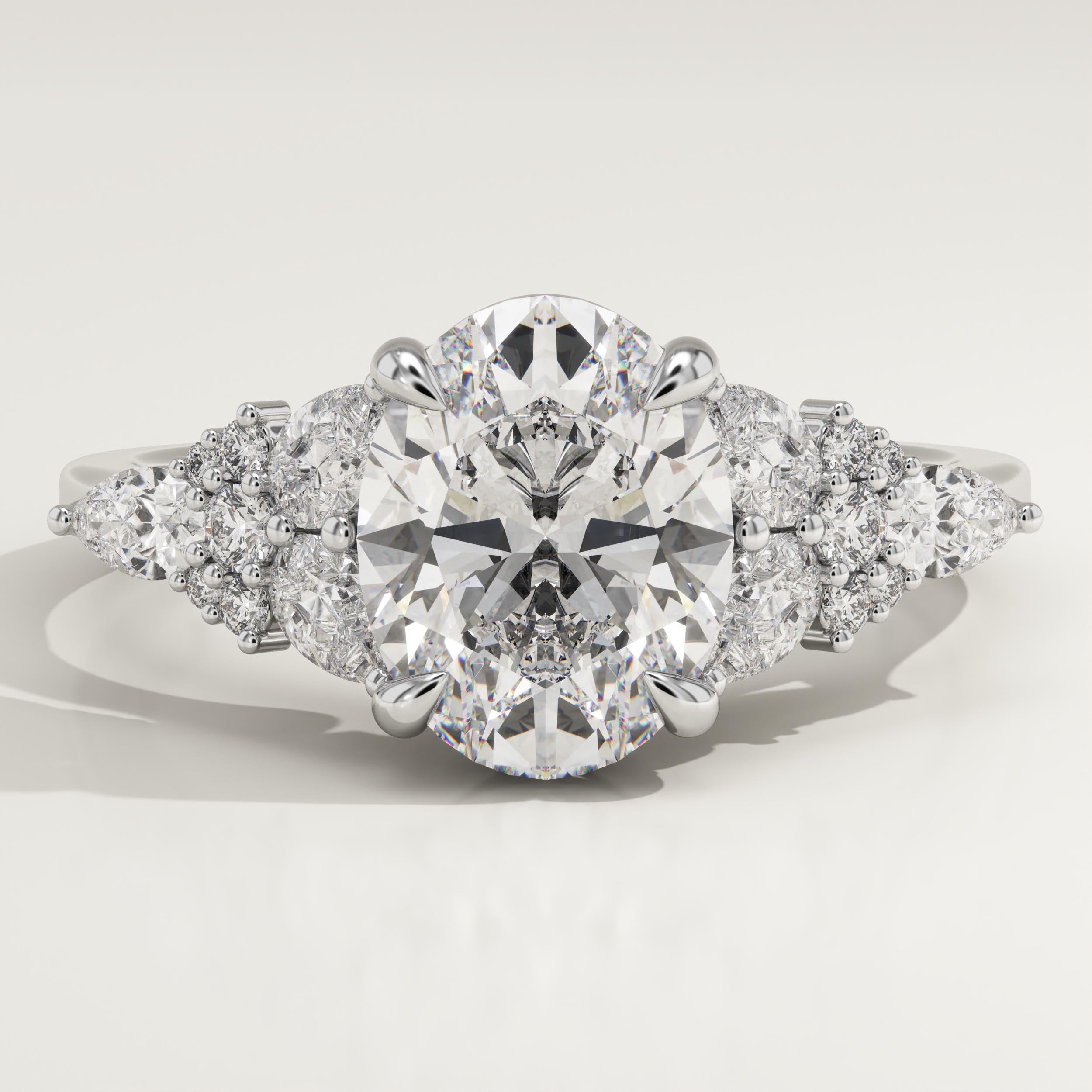 2.0 CT Oval Cut Cluster Lab-Grown Diamond Engagement Ring