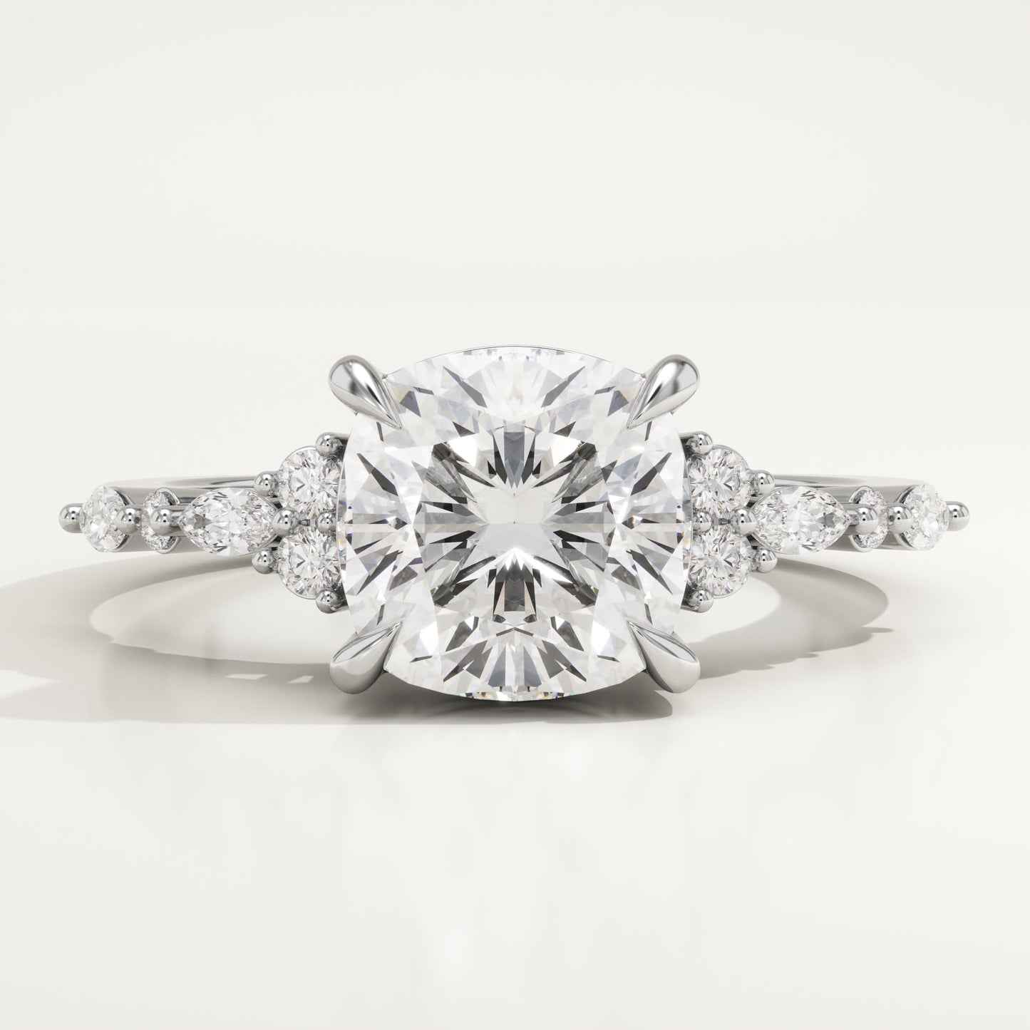 Cushion Cut Cluster Lab-Grown Diamond Engagement Ring