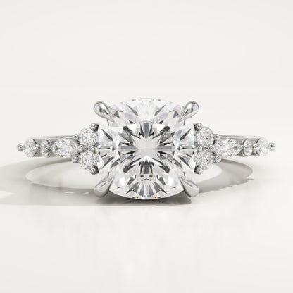 Cushion Cut Cluster Lab-Grown Diamond Engagement Ring