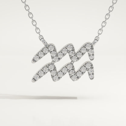 0.114 TCW Round Lab-Grown Diamond Aquarius Zodiac Necklace