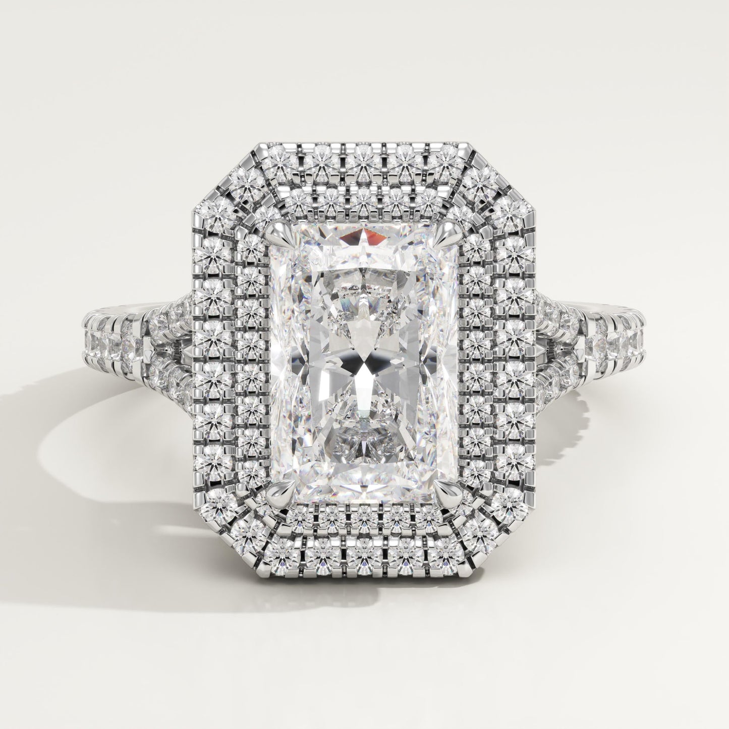 Radiant Cut Double Halo & Pave Split Shank Lab-Grown Diamond Engagement Ring
