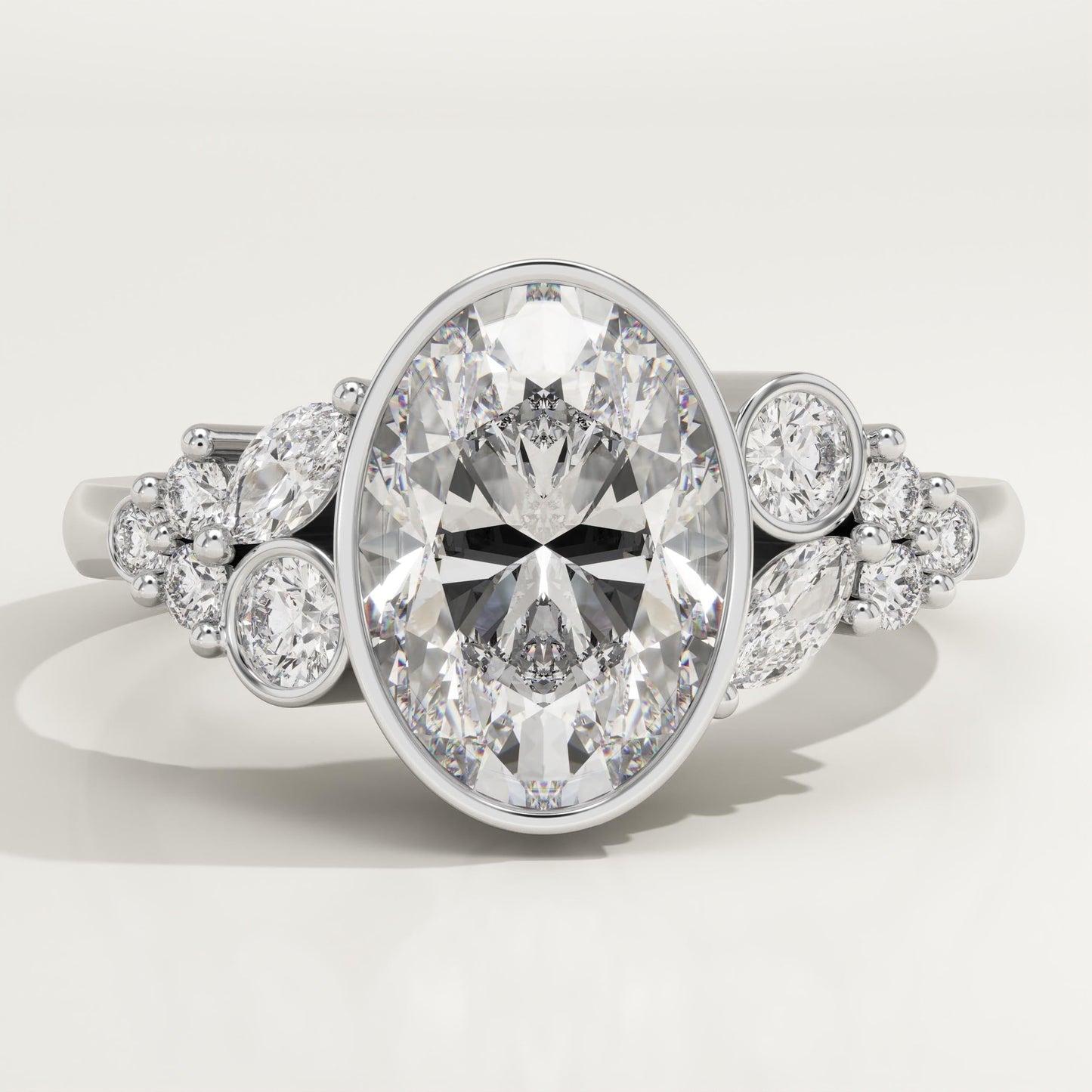 Oval Cut Bezel & Cluster Lab-Grown Diamond Engagement Ring