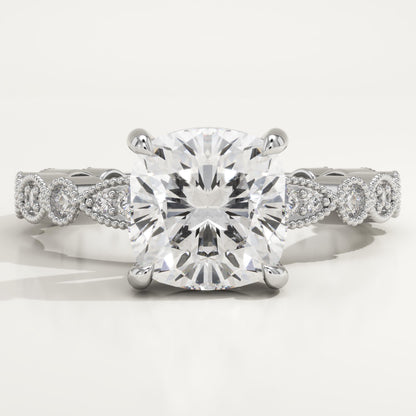 Cushion Cut Milgrain Pave Lab-Grown Diamond Engagement Ring