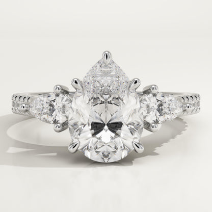 Pear Cut Three Stone & Pave Lab-Grown Diamond Engagement Ring
