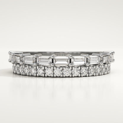 0.67 TCW Baguette & Round Lab-Grown Diamond Half Eternity Wedding Band