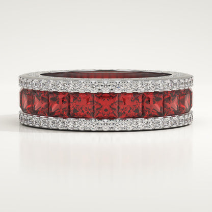 4.52 TCW Princess & Round Shaped January-Garnet Birthstone Wedding Band