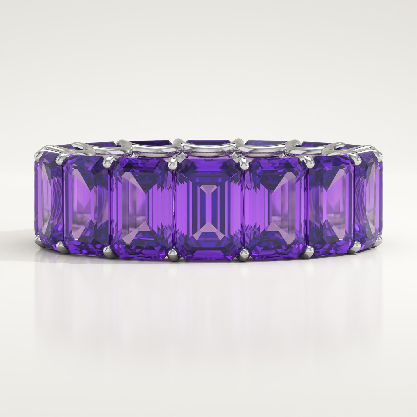 8.91 TCW Emerald Shaped February-Amethyst Birthstone Wedding Band