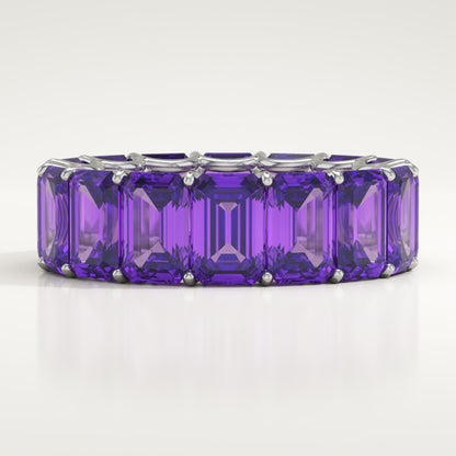 8.91 TCW Emerald Shaped February-Amethyst Birthstone Wedding Band