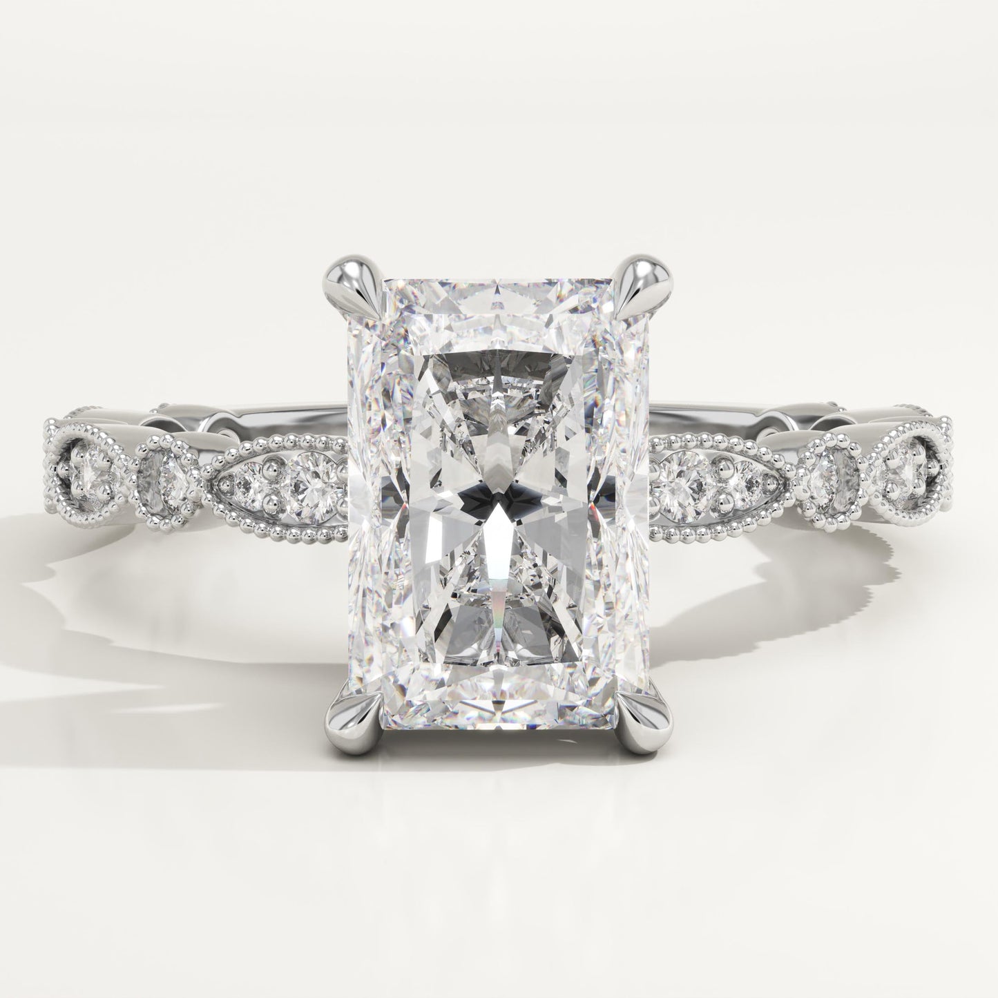 Radiant Cut Milgrain Pave Lab-Grown Diamond Engagement Ring