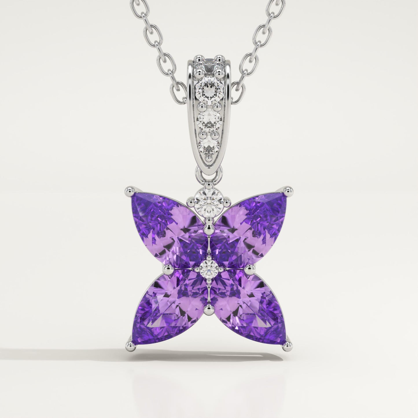 0.72 TCW Round & Pear February-Amethyst Birthstone Necklace