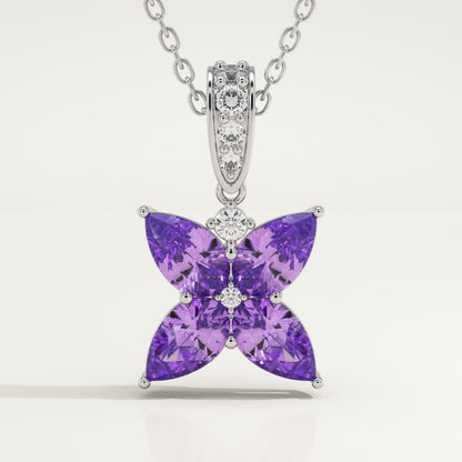 0.72 TCW Round & Pear February-Amethyst Birthstone Necklace
