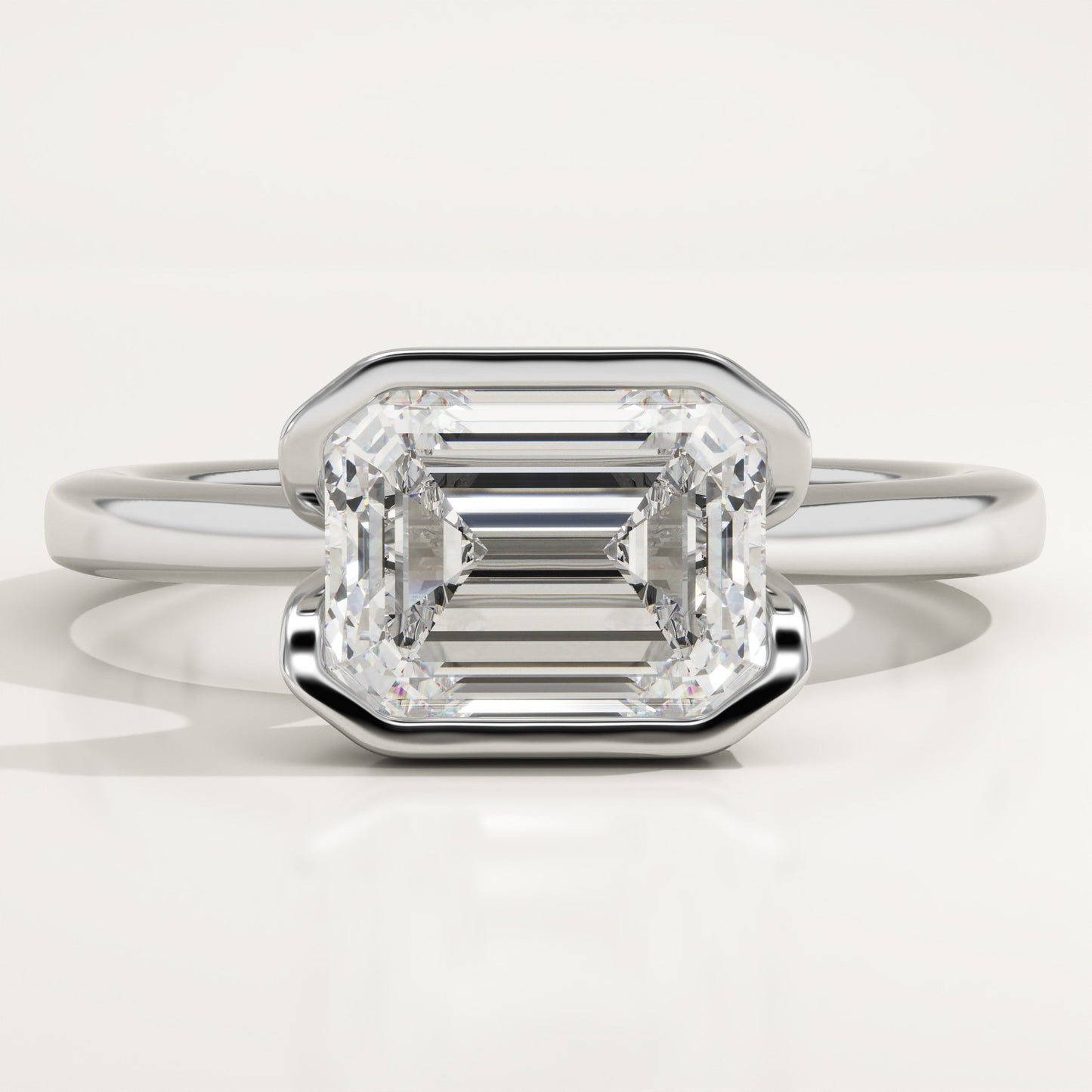 East West Emerald Cut Half Bezel Lab-Grown Diamond Engagement Ring