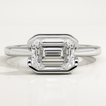 East West Emerald Cut Half Bezel Lab-Grown Diamond Engagement Ring