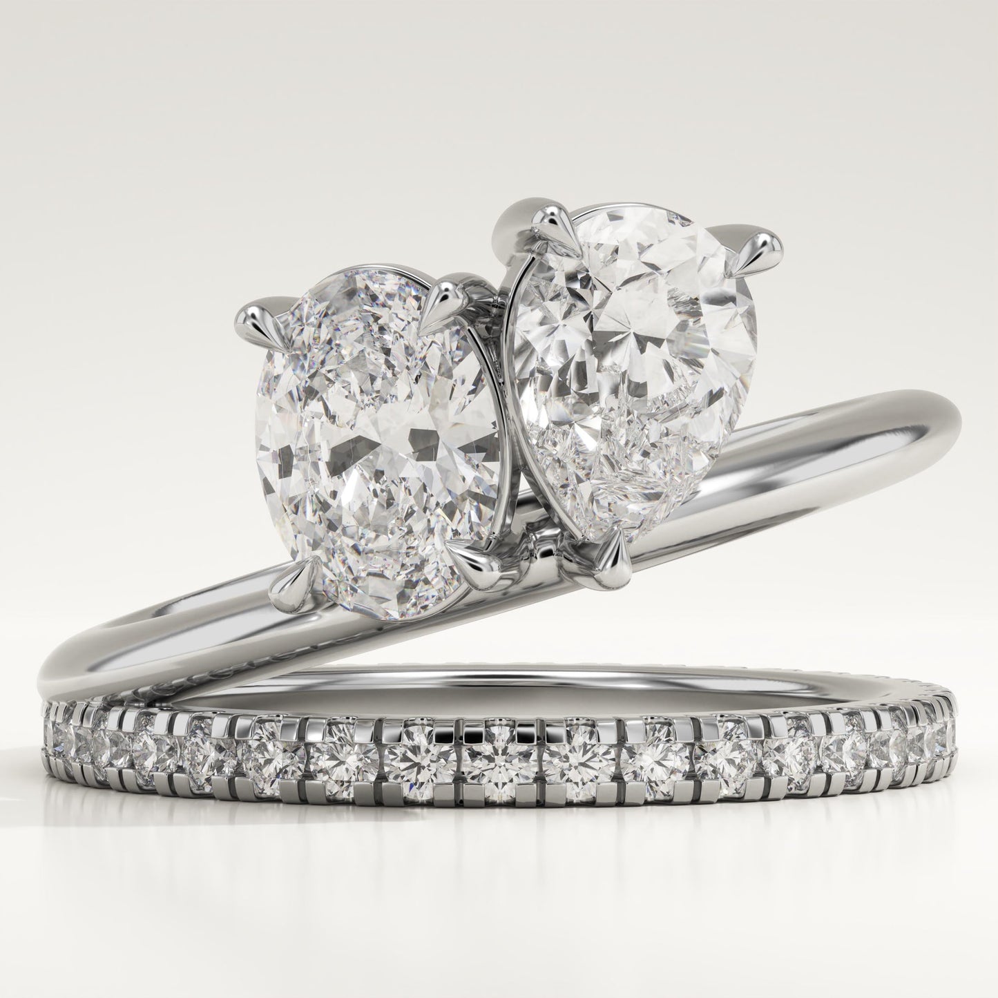 1.5 TCW Oval & Pear Cut Toi Et Moi Pave Lab-Grown Diamond Engagement Ring