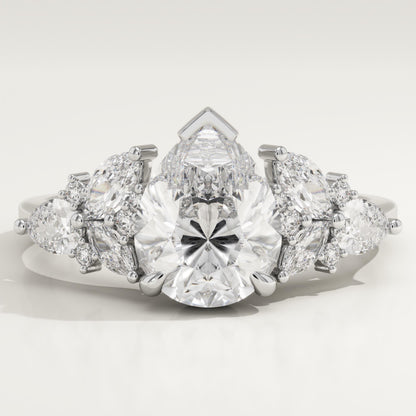 Pear Cut Cluster Lab-Grown Diamond Engagement Ring