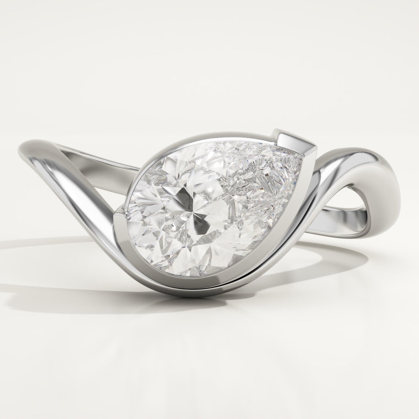 Pear Cut Half Bezel Waved Lab-Grown Diamond Engagement Ring