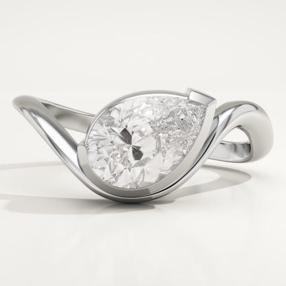 Pear Cut Half Bezel Waved Lab-Grown Diamond Engagement Ring