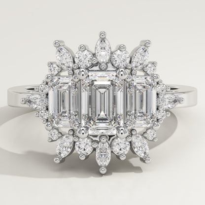 Emerald Cut Cluster Lab-Grown Diamond Engagement Ring