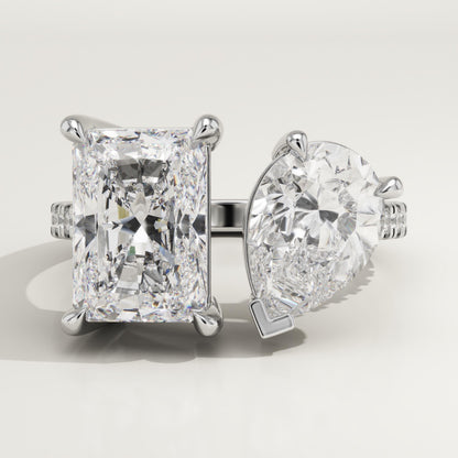 4.75 TCW Pear & Radiant Cut Toi Et Moi Pave Lab-Grown Diamond Engagement Ring
