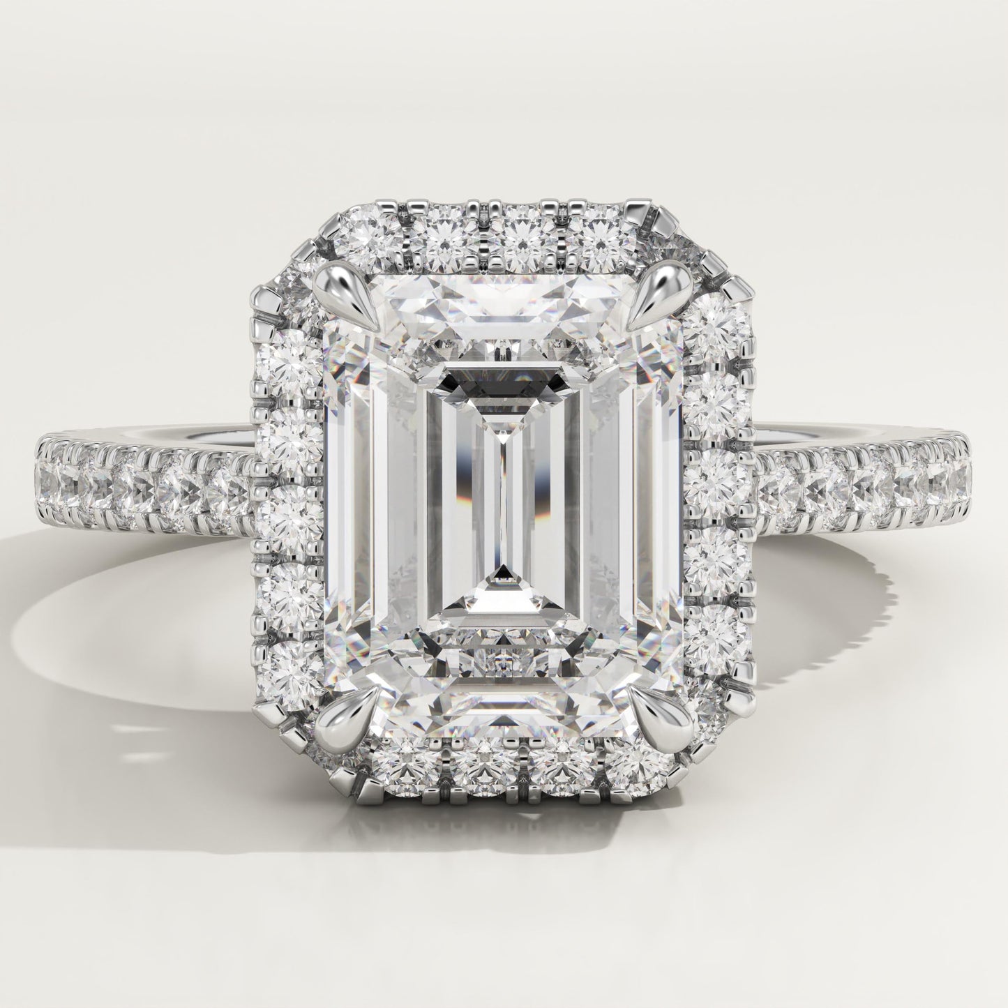 Emerald Cut Halo & Pave Cathedral Lab-Grown Diamond Engagement Ring