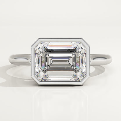 East West Emerald Cut Bezel Lab-Grown Diamond Engagement Ring