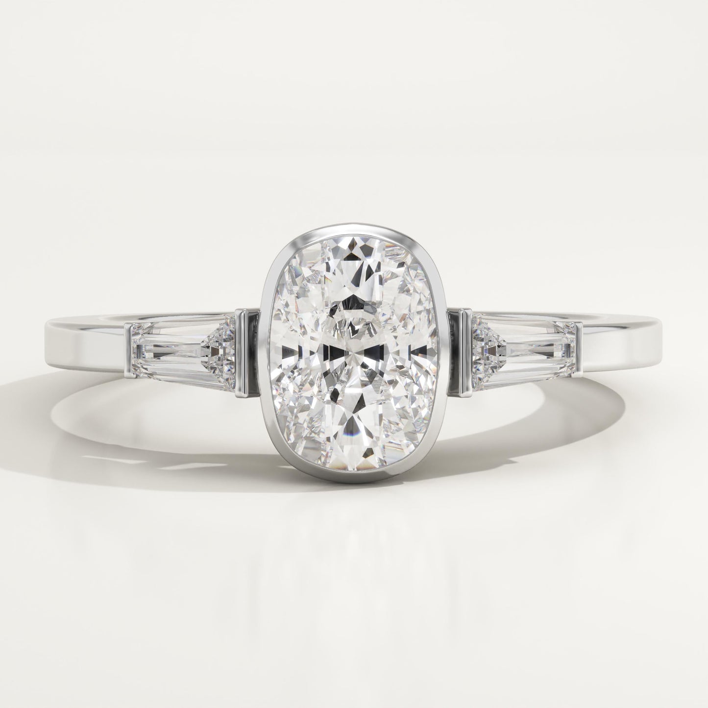 Elongated Cushion Cut Three Stone Half Bezel Lab-Grown Diamond Engagement Ring