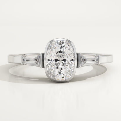Elongated Cushion Cut Three Stone Half Bezel Lab-Grown Diamond Engagement Ring