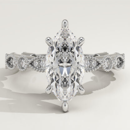 Marquise Cut Milgrain Pave Lab-Grown Diamond Engagement Ring