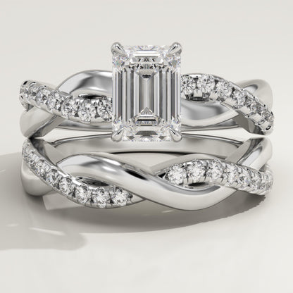 Emerald Cut Twisted Pave Lab-Grown Diamond Bridal Set