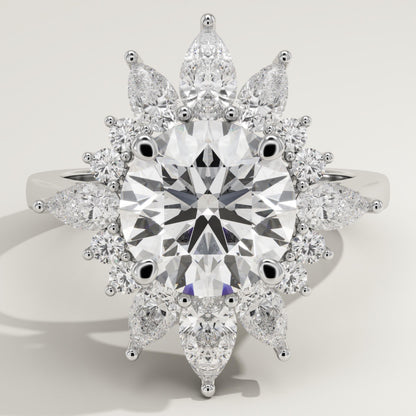 Round Cut Cluster Lab-Grown Diamond Engagement Ring