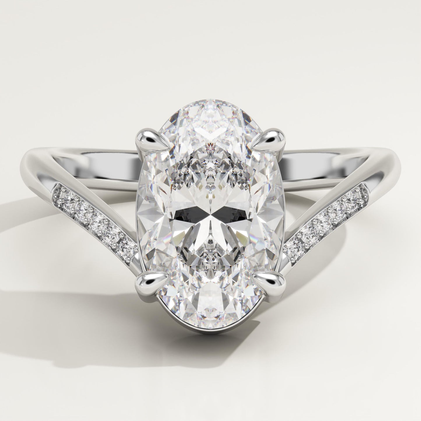 Oval Cut V Shaped Pave Lab-Grown Diamond Engagement Ring