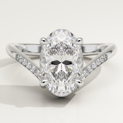 Oval Cut V Shaped Pave Lab-Grown Diamond Engagement Ring