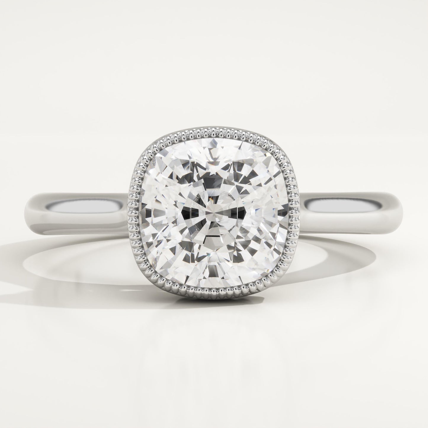 1.5 CT Cushion Cut Solitaire Bezel Moissanite Engagement Ring