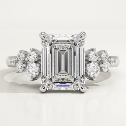 Emerald Cut Cluster Lab-Grown Diamond Engagement Ring