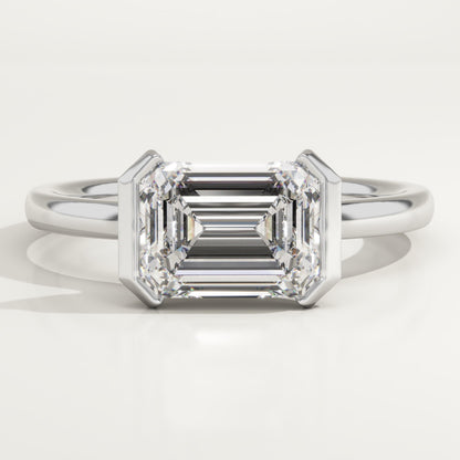 East West Emerald Cut Half Bezel Lab-Grown Diamond Engagement Ring