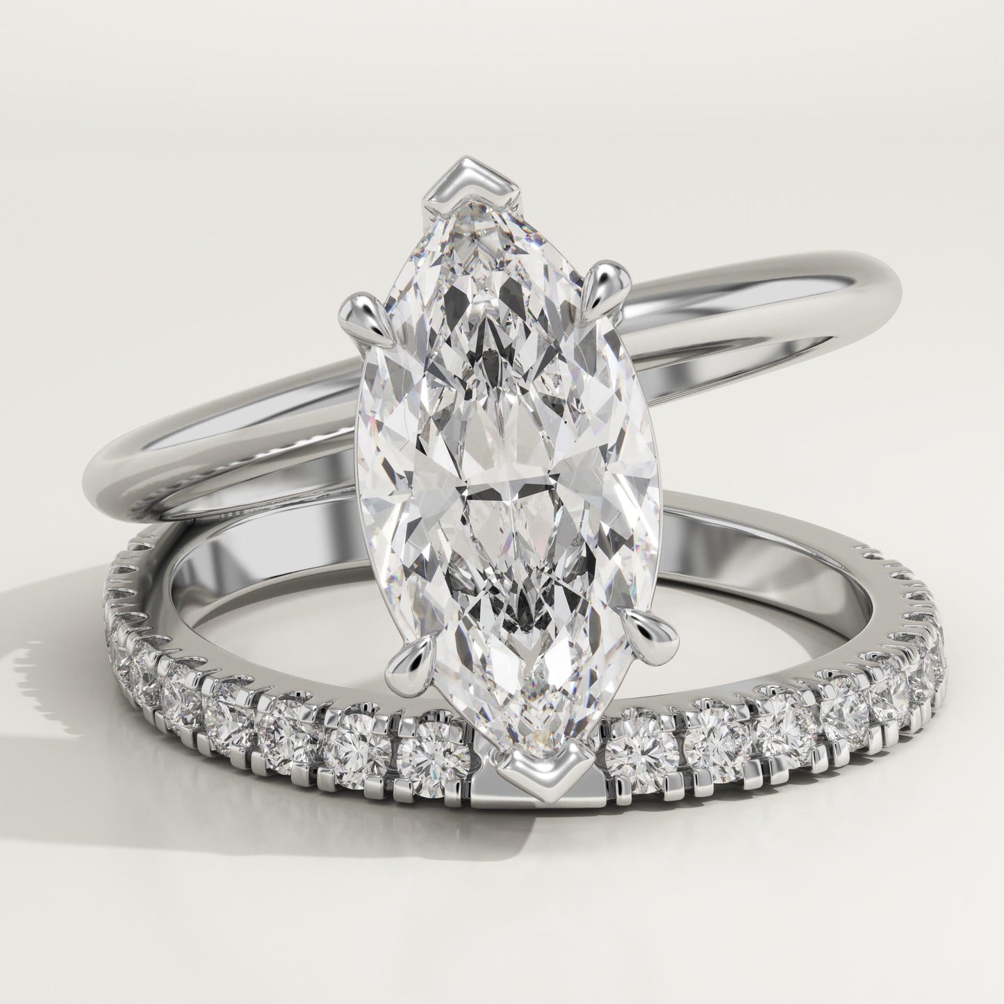 Marquise Cut Pave Double Band Lab-Grown Diamond Engagement Ring